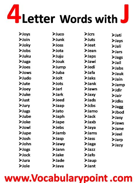 words that contain the letter j